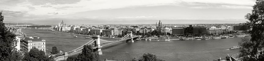 Budapest Hungary Oct 03 2016:Panoramic view from the Mediaval Castle to the rest of Budapest.  Most part of the city are listed by UNESCO as a World Heritage site, was first completed in 1265. Budapest and the Castle District is full of history.