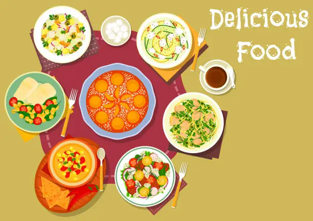 Vector illustration of Healthy lunch with pie icon for food theme design