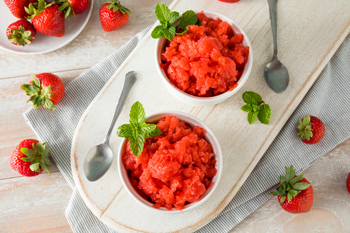 Homemade Italian Strawberry Granita Ice Cream with Mint