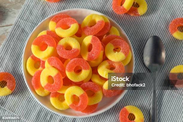 Sweet Sugary Peach Gummy Candy Rings Stock Photo - Download Image Now - Gummy Candy, Peach, Ring - Jewelry