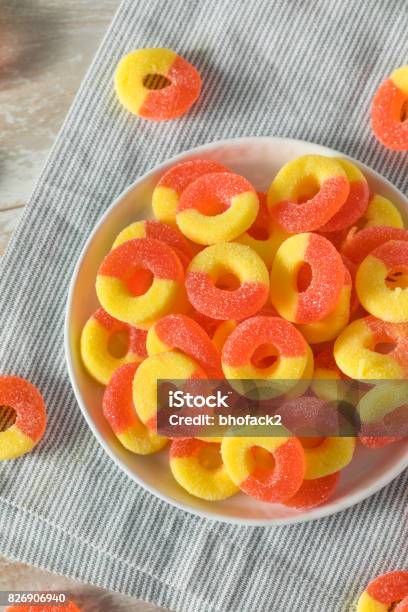 Sweet Sugary Peach Gummy Candy Rings Stock Photo - Download Image Now - Candy, Peach, Ring - Jewelry