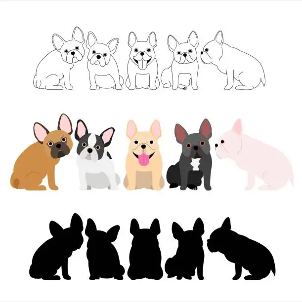 Vector illustration of set of French bulldog group