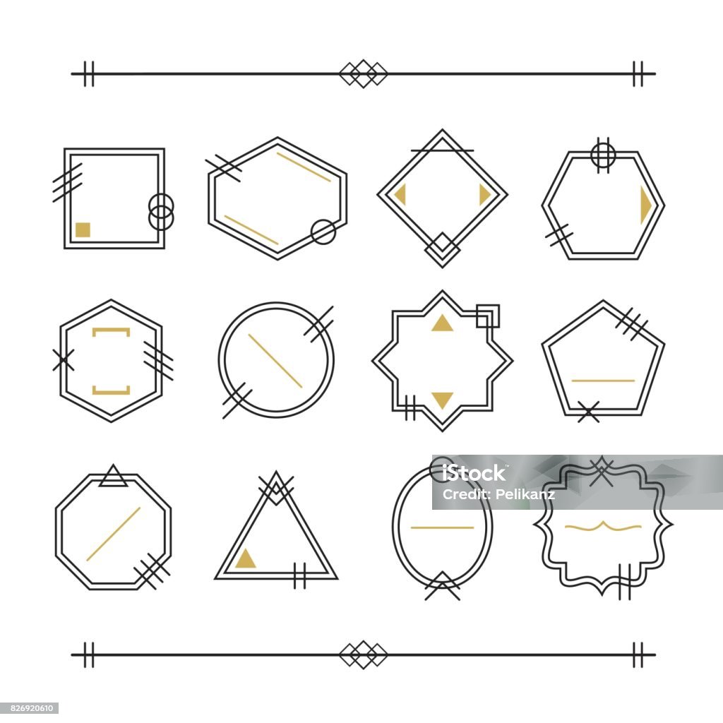 Empty Emblems Trendy Black And Golden Empty Line Blank Emblems Set On White ...