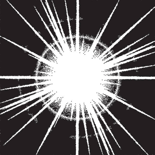 Retro dotwork sunburst or explosion with rays Retro dotwork sunburst or flare with rays lens flare illustrations stock illustrations