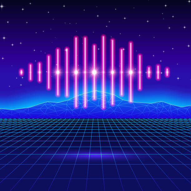 retro-gaming neon hintergrund mit glänzenden musik wave - nerd technology old fashioned 1980s style stock-grafiken, -clipart, -cartoons und -symbole