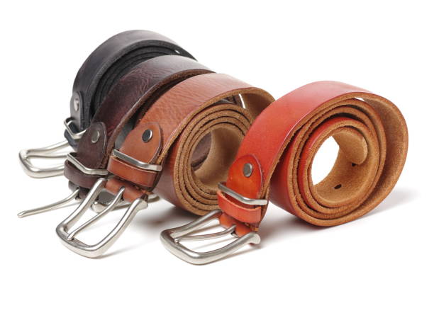 istock Men black and brown belt isolated on white background 826932300