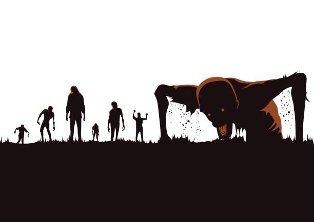 Silhouette of Zombie hordes rising out of the ground. Silhouette of Zombie hordes rising out of the ground isolated on white. crowd of people clipart stock illustrations