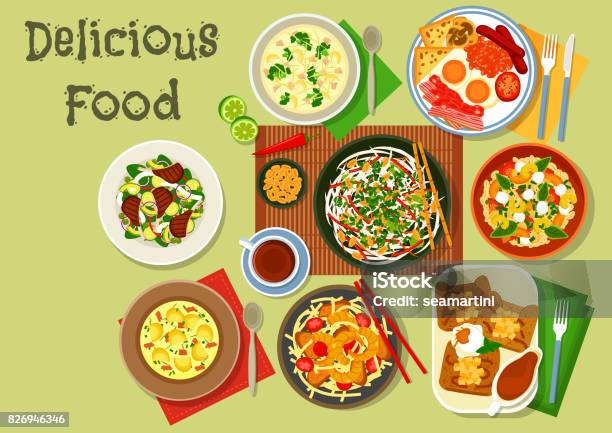 Icône De Plats Du Petit Déjeuner Pour La Conception Dune Alimentation Saine Vecteurs libres de droits et plus d'images vectorielles de Cuisine thaïlandaise