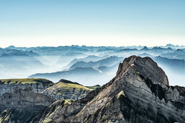 Mountain view from  Mount Saentis, Switzerland Mountain view from  Mount Saentis, Switzerland , Swiss Alps. appenzell stock pictures, royalty-free photos & images