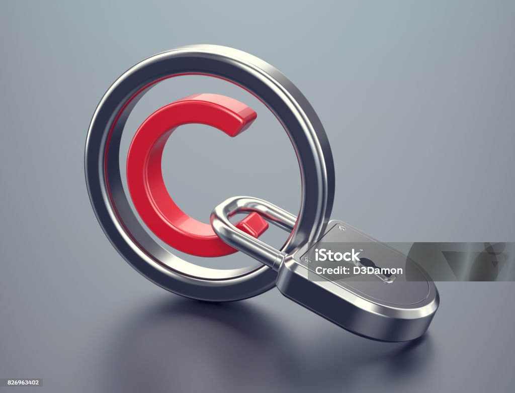 Copyright protection Copyright protection concept. Red copyright symbol with silver padlock Intellectual Property Stock Photo