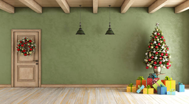 istock Rustic living room with christmas decoration 826964020