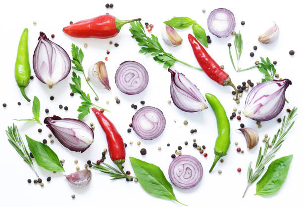 istock Food background, herbs and spices on white background 826964156