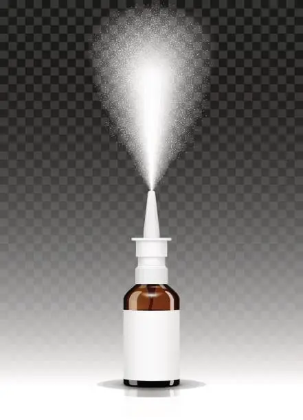 Vector illustration of nasal spray bottle while spraying