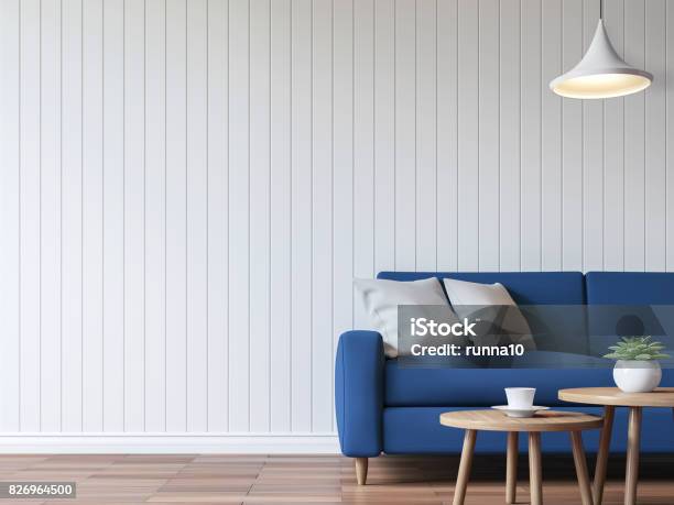 Modern White Living Room Vintage Style 3d Rendering Image Stock Photo - Download Image Now