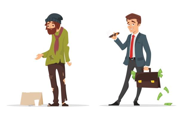 Cartoon Style Characters Poor And Rich Man Stock Illustration - Download  Image Now - Poverty, Wealth, Men - iStock