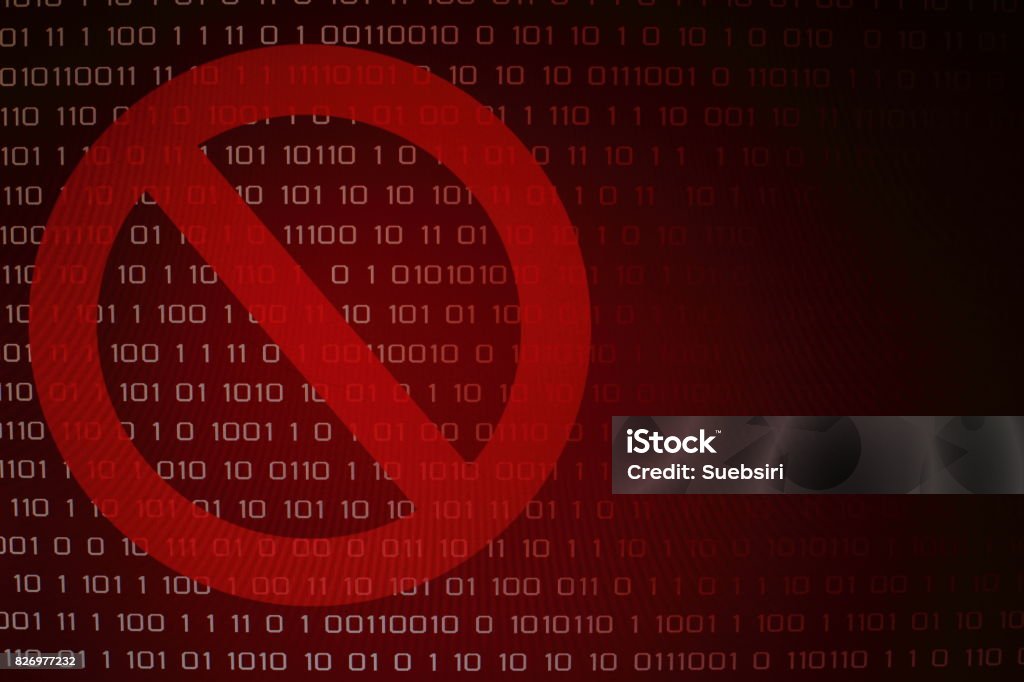 Red Binary Computer Code Ransom Screen Background With Stop Symbol Sign ...