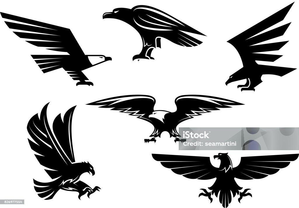 Eagle vector icônes isolés, emblèmes héraldiques oiseau - clipart vectoriel de Aigle libre de droits