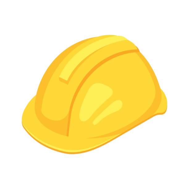 ilustraciones, imágenes clip art, dibujos animados e iconos de stock de sombrero de vector isométrica trabajador amarillo. - hard hat