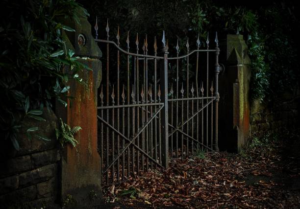 Dark, Mysterious Gateway at Dusk stock photo