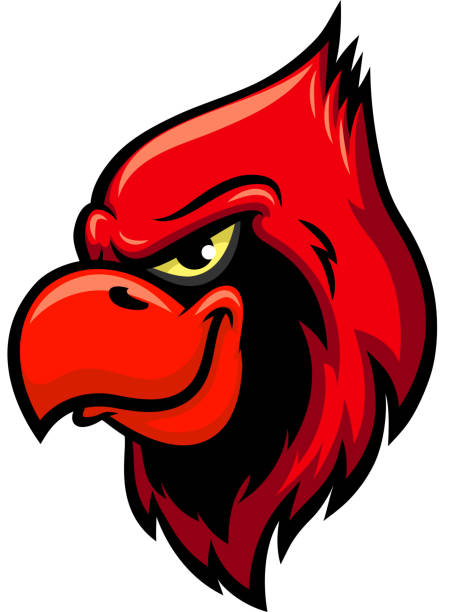 Cardinal red bird head vector icon Cardinal bird vector icon. Isolated red bird head with crest and beak. Emblem for sport team mascot or blazon, gameplay cartoon character for entertainment computer game cardinal mascot stock illustrations