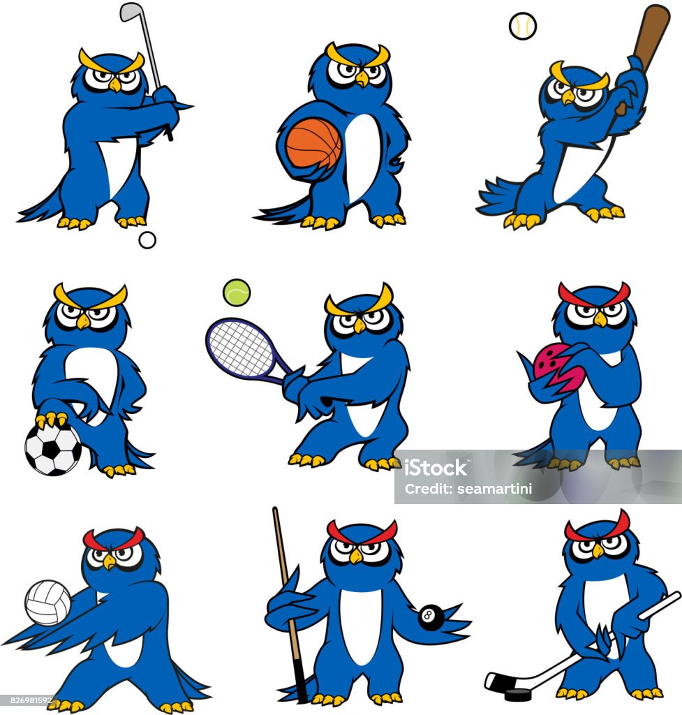 Cartoon Owl Play Sports Vector Mascot Icons Stock Illustration - Download  Image Now - Soccer, Soccer Ball, Mascot - iStock