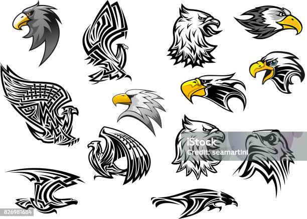 Vector Icons Eagle Hawk Bird For Mascot Or Tattoo Stock Illustration - Download Image Now - Cut Out, Eagle - Bird, Griffin