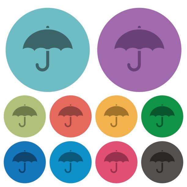 ilustraciones, imágenes clip art, dibujos animados e iconos de stock de paraguas color oscuro plano los iconos - protection insurance dark rain