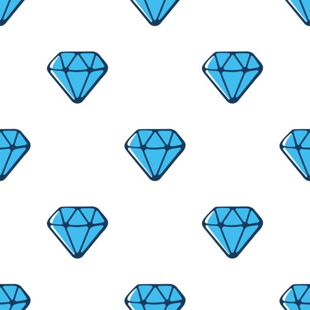 векторная иллюстрация. бесшовный узор с синими бриллиантами с контуром на белом фоне - adamant mountains stock illustrations