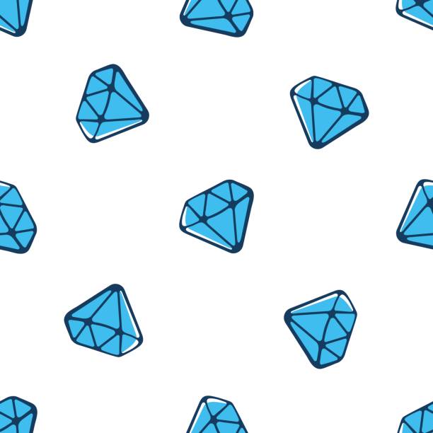 ベクトルの図。白い背景の輪郭のシームレス パターンに落ちると青いダイヤモンド - adamant mountains点のイラスト素材／クリップアート素材／マンガ素材／アイコン素材
