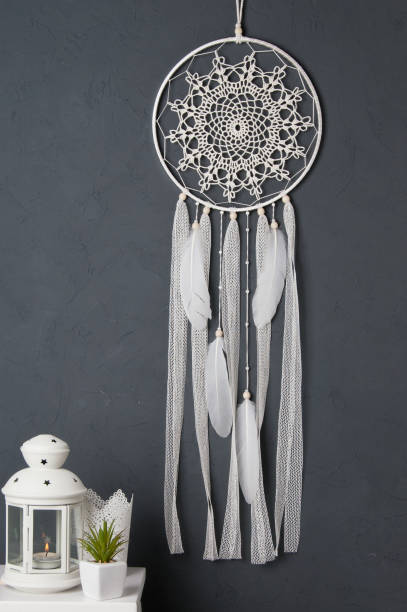 istock Cream crochet doily dream catcher 826990876