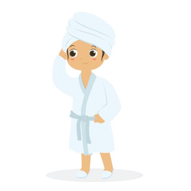 маленькая девочка носить халат вектор иллюстрация - wrapped in a towel illustrations stock illustrations