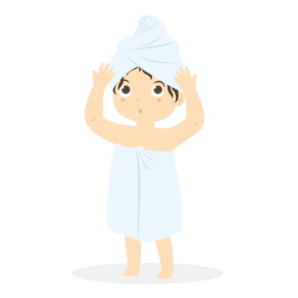 маленькая девочка покрыта inr полотенце вектор иллюстрация - wrapped in a towel illustrations stock illustrations