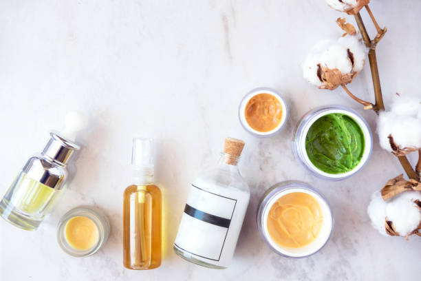 Natural skincare cosmetics from above stock photo