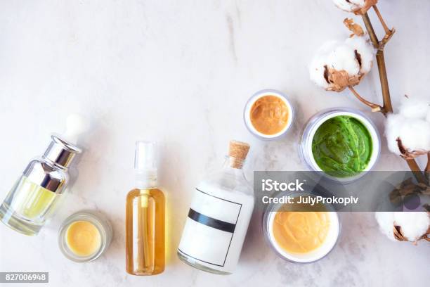 Natural Skincare Cosmetics From Above Stock Photo - Download Image Now - Skin Care, Routine, Merchandise