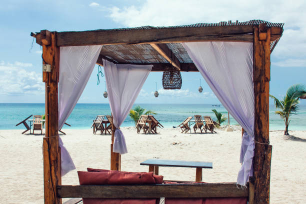 istock Balinese bed in the beach 827007304