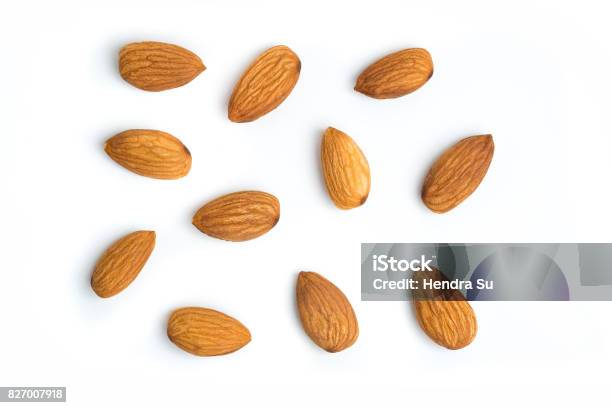 Almond Nuts On Isolated White Background Stock Photo - Download Image Now - Almond, White Background, White Color