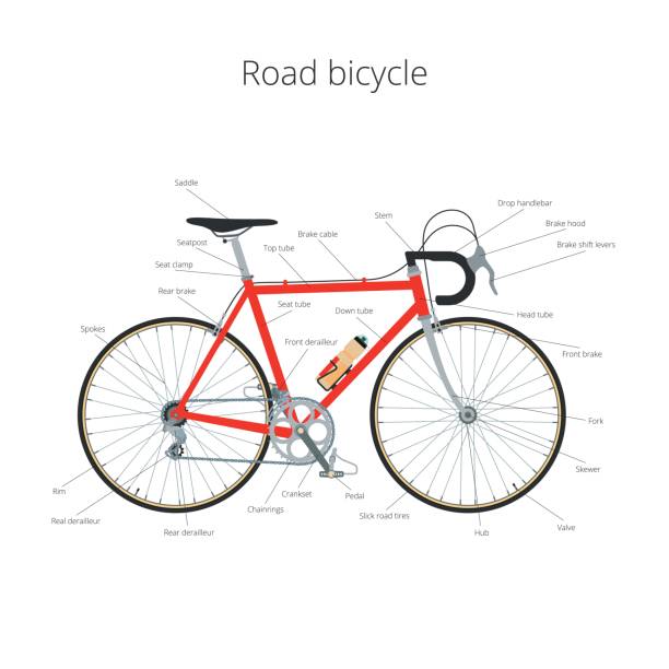 Road bicycle infographic elements and parts Road bicycle infographic elements and parts. Vector illustration isolated on white. racing bicycle stock illustrations