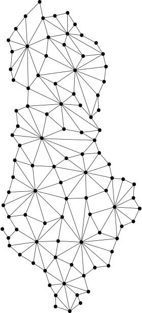 istock Albania map of polygonal mosaic lines network, rays and dots vector illustration. 827023216