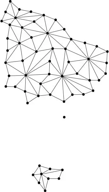 Vector illustration of Norfiolk map of polygonal mosaic lines network, rays and dots vector illustration.