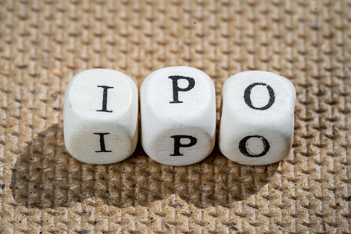 ipo (initial public offering) word made from toy cubes with letters