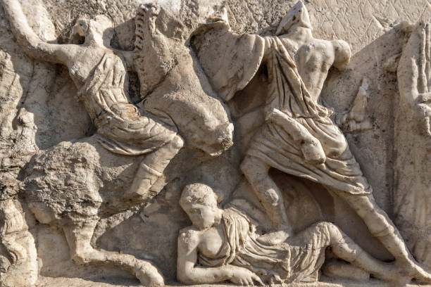 istock Reliefs of a sarcophagus, Ephesus, Turkey. 827029018