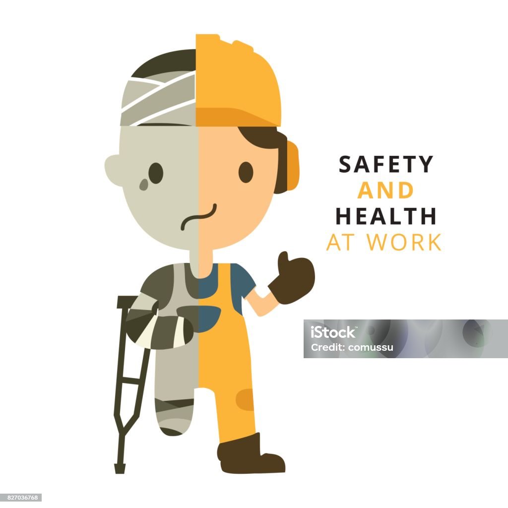 Construction worker, Accident working, safety first, health and safety, vector illustrator Occupational Safety And Health stock vector