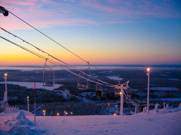istock Ski-lifts in a sunset 827043914