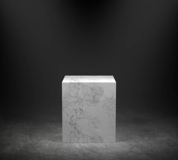 istock Empty marble podium on concrete floor with spotlight background. 3D rendering. 827051542