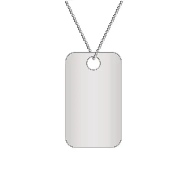 Vector illustration of Blank metal tags hanging on a chain. Military dog tag. Isolated on white background. Vector illustration.