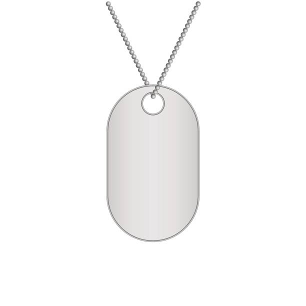 istock Blank metal tags hanging on a chain. Military dog tag. Isolated on white background. Vector illustration. 827061876