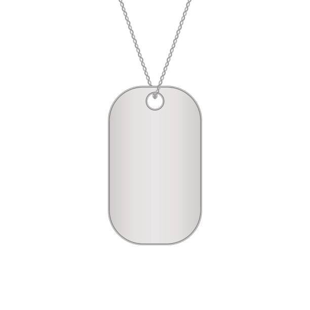 istock Blank metal tags hanging on a chain. Military dog tag. Isolated on white background. Vector illustration. 827061954