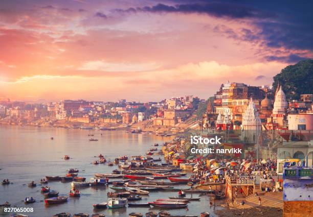 Holy Town Varanasi And The River Ganges Stock Photo - Download Image Now - India, Varanasi, City