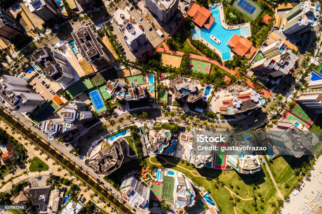 Top View of Many Modern Tall Buildings Real Estate Stock Photo