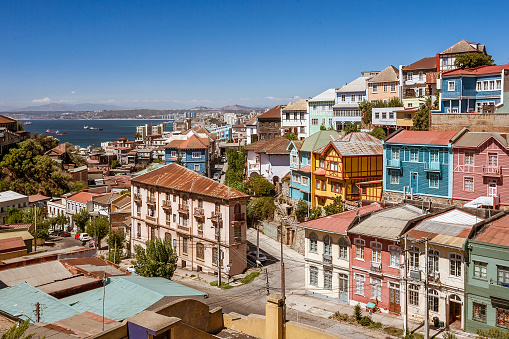 Colored and steep neighborhood of Valparaiso, Chile